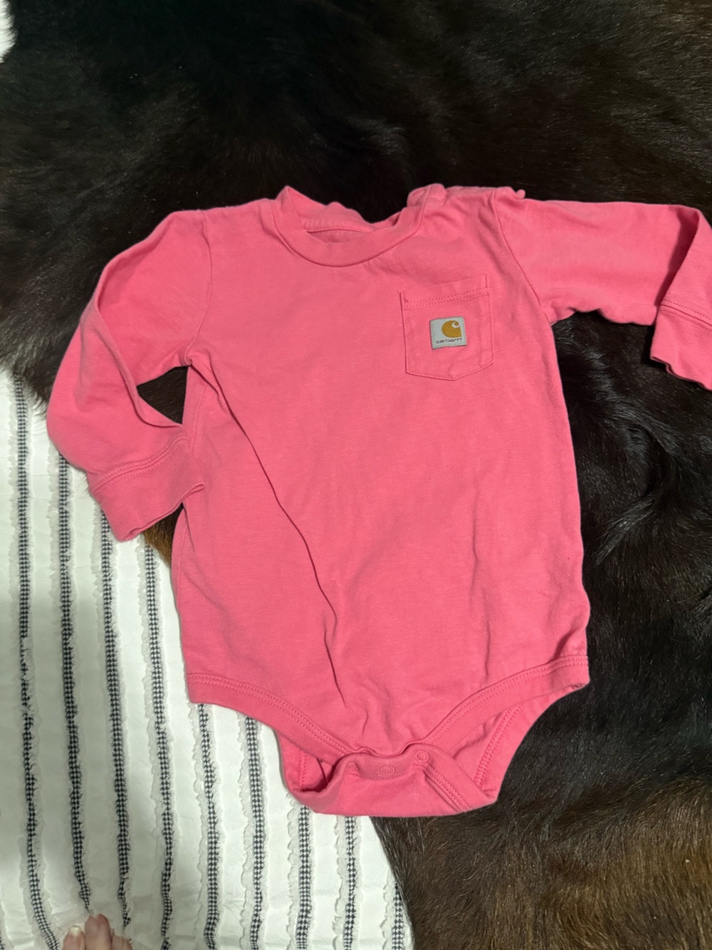 Carhartt Pink Long Sleeve Baby Bodysuit with Pocket